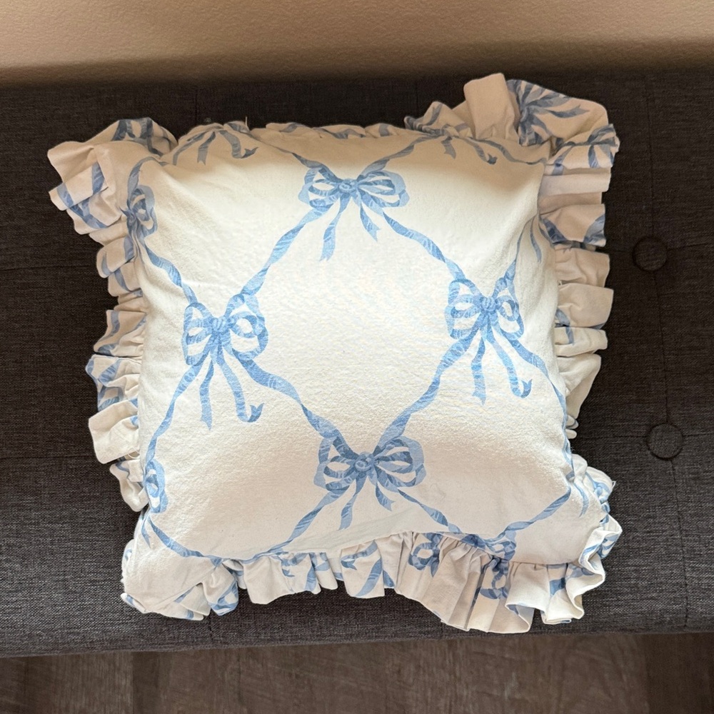 Mini Ruffled Croquet Blue Bow Pillow